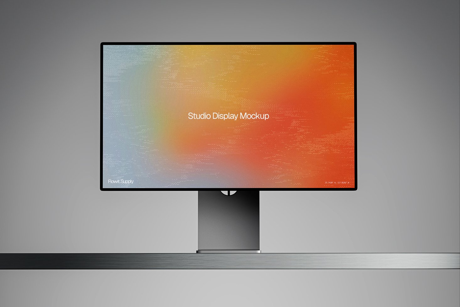 Modern studio display mockup featuring a sleek monitor with abstract colorful screen ideal for designers seeking realistic technology templates.