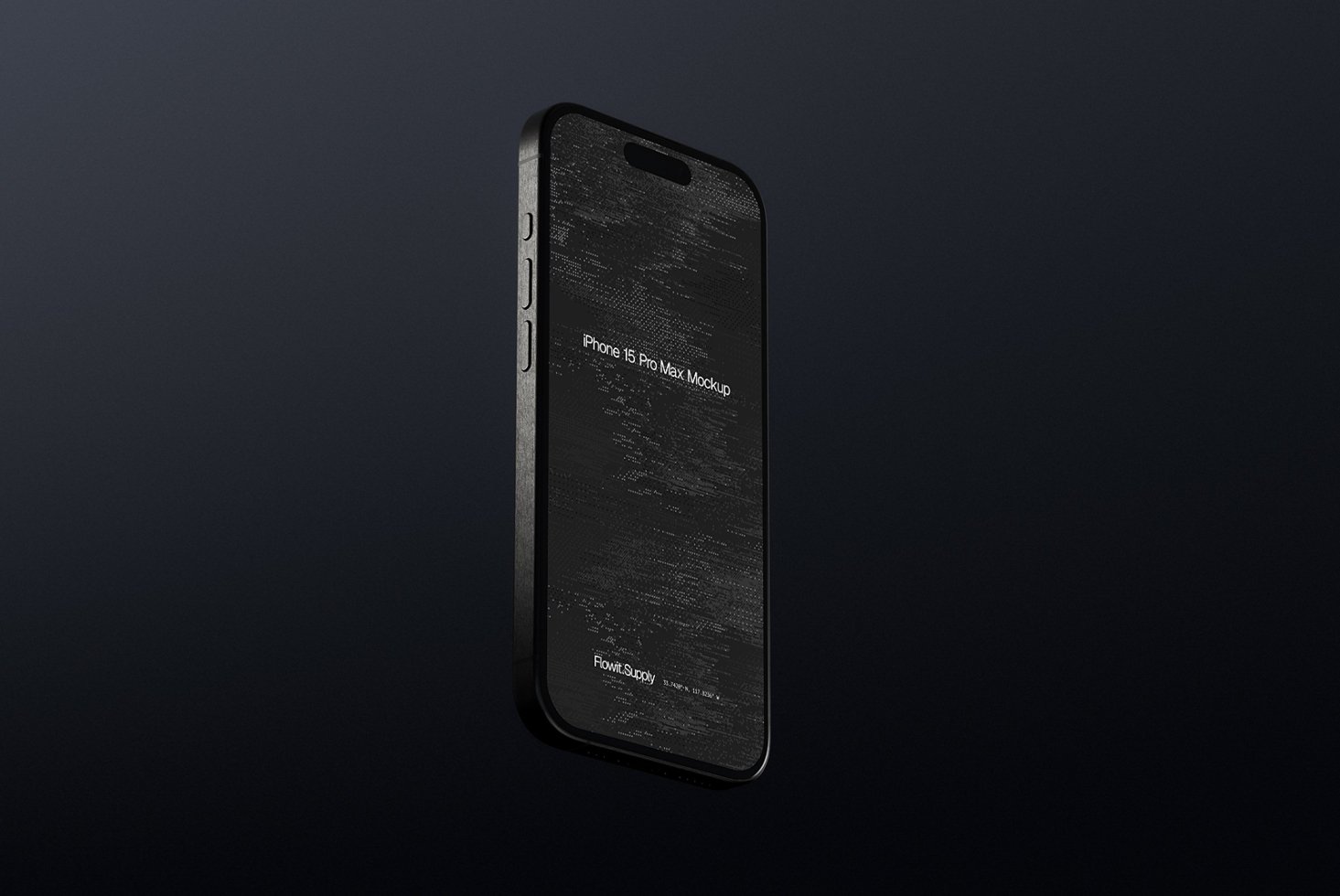 Realistic iPhone 15 Pro Max mockup featuring a sleek dark design, perfect for showcasing mobile apps. Ideal for designers needing high-quality templates.