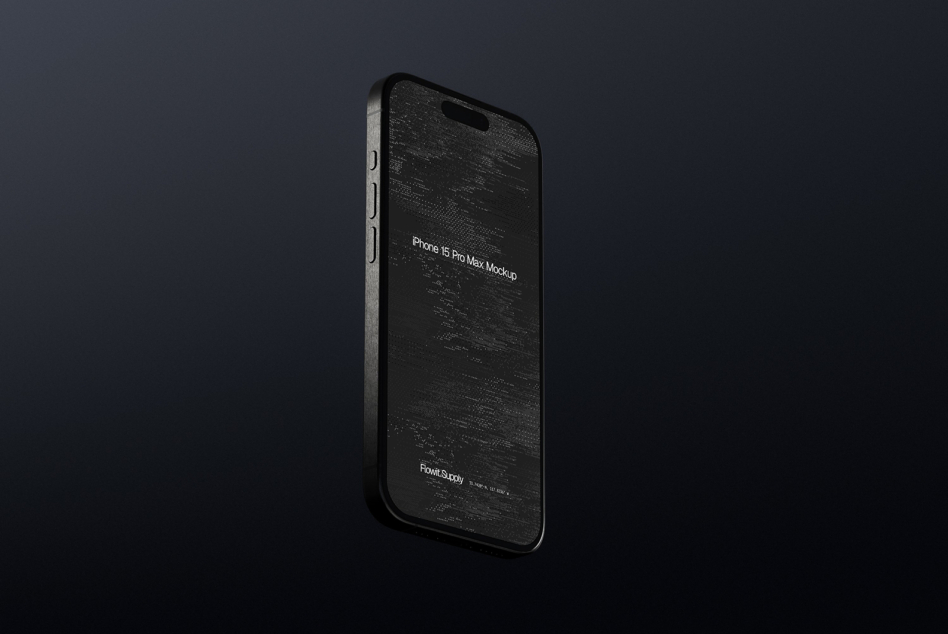 iPhone 15 Pro Max mockup portrait view dark screen with code visualization