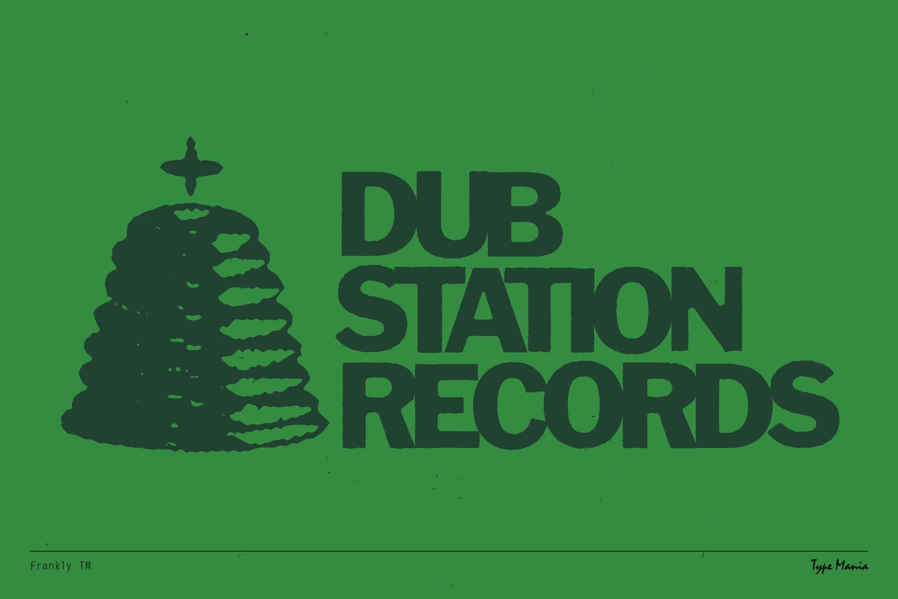 Bold green Dub Station Records logo featuring stylized text and circular emblem perfect for graphic design, brand identity, typography projects.