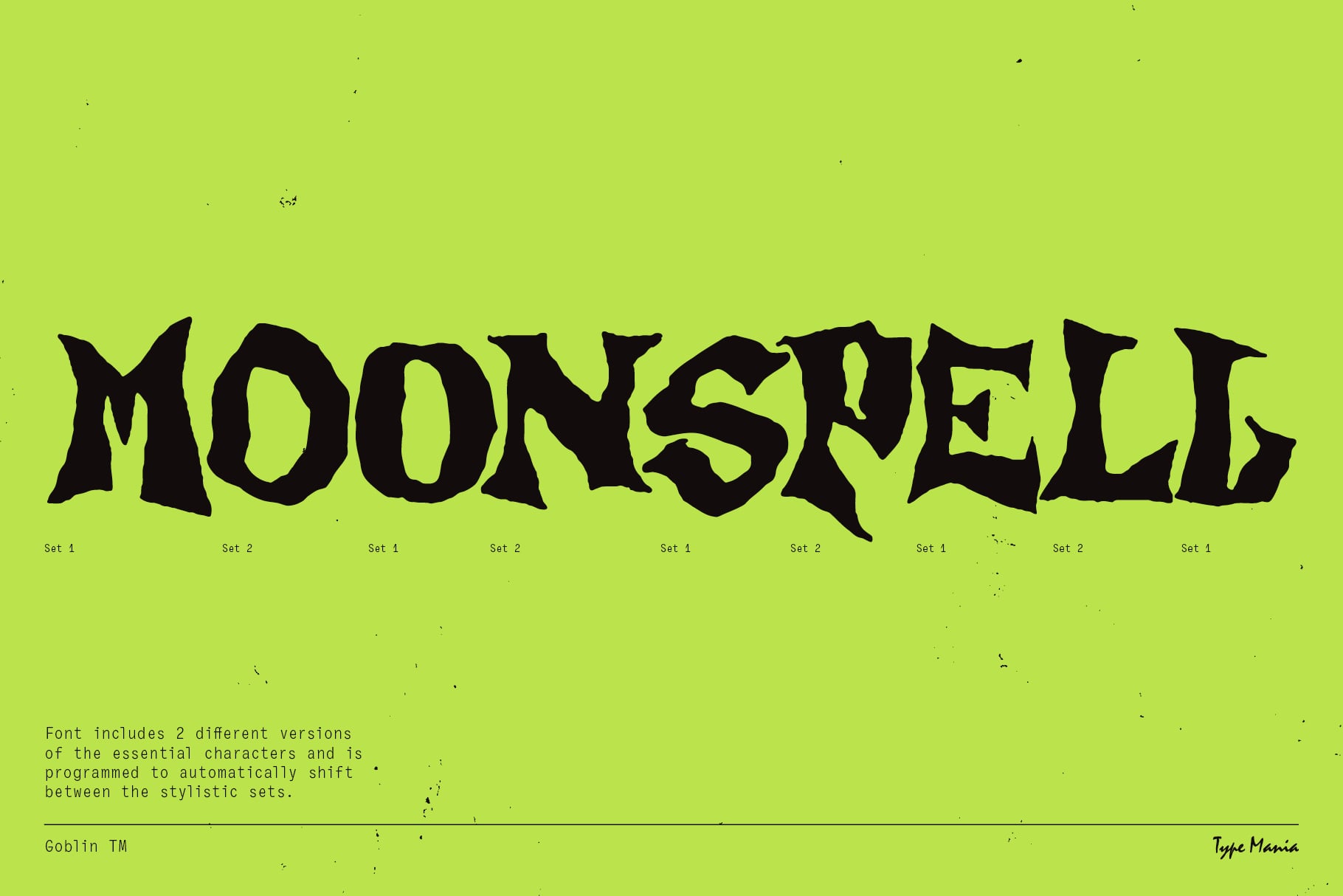 Moonspell font display in black on bright lime green background