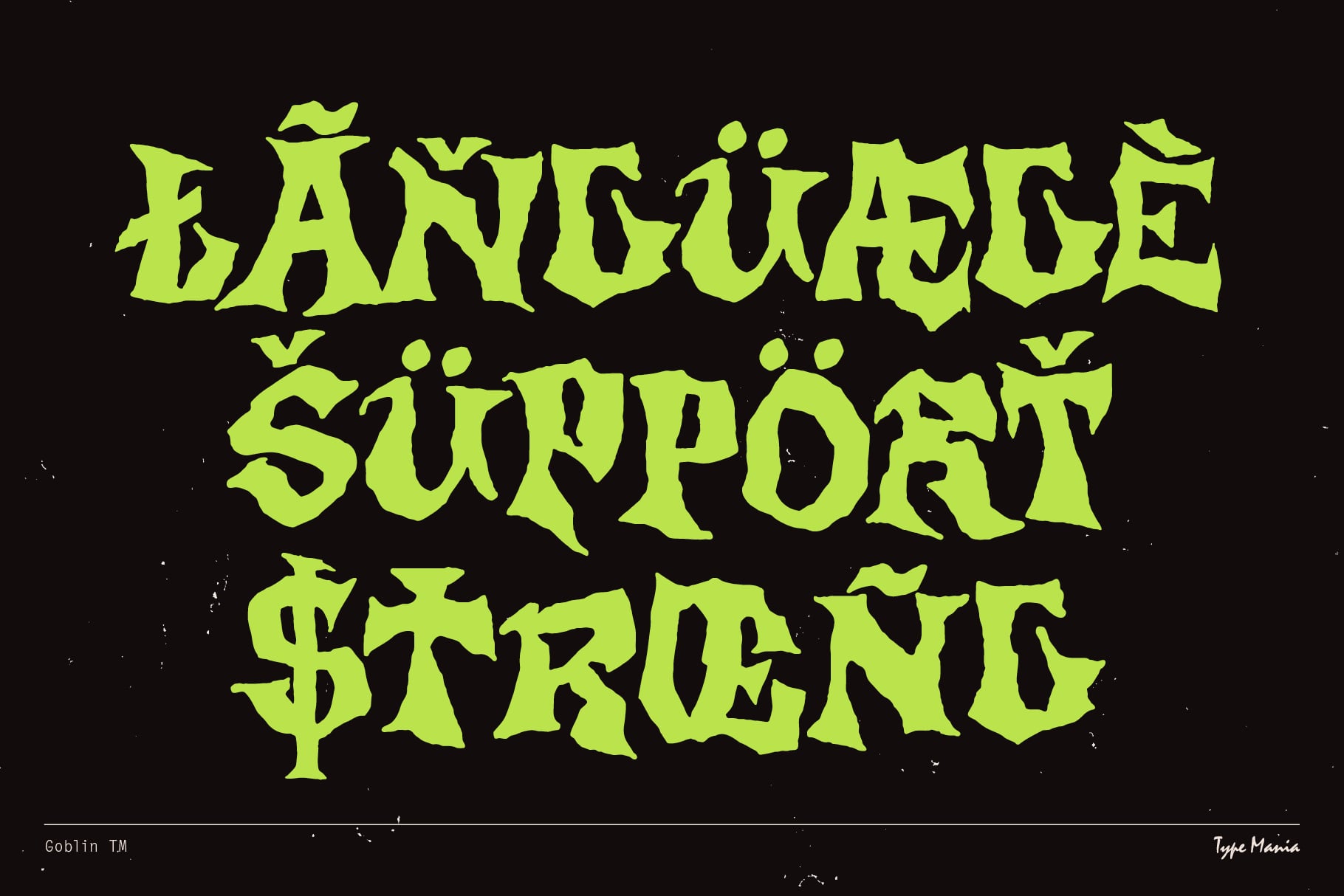 Neon yellow band names in jagged gothic letters on black background