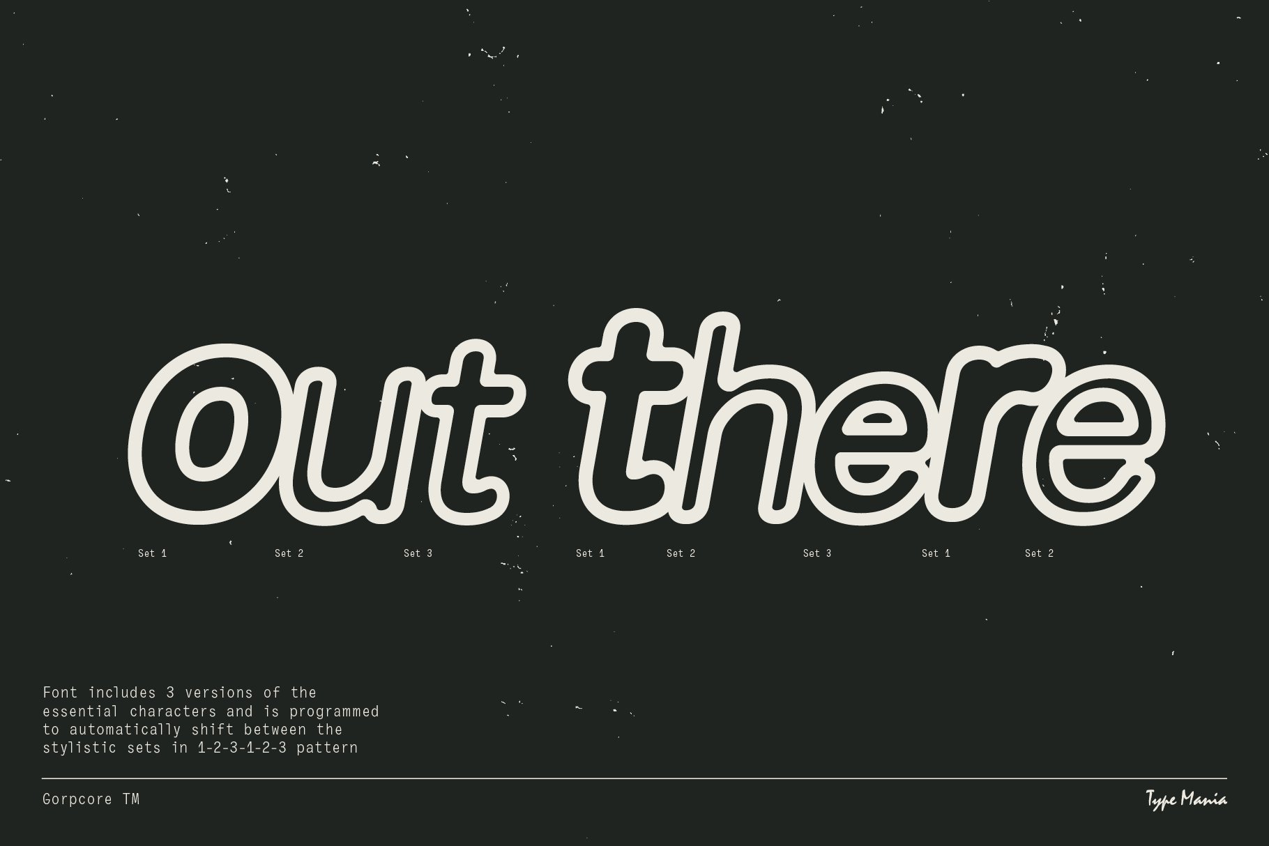 Stylish font design displaying the words out there with three stylistic sets. Perfect for typography, graphic design, and creative templates.