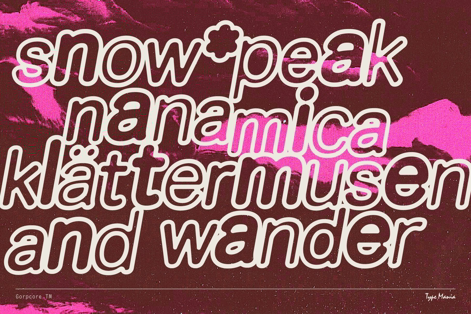 Bold pink and brown graphic with layered text featuring curved font. Perfect for typography design projects and creative templates for designers.