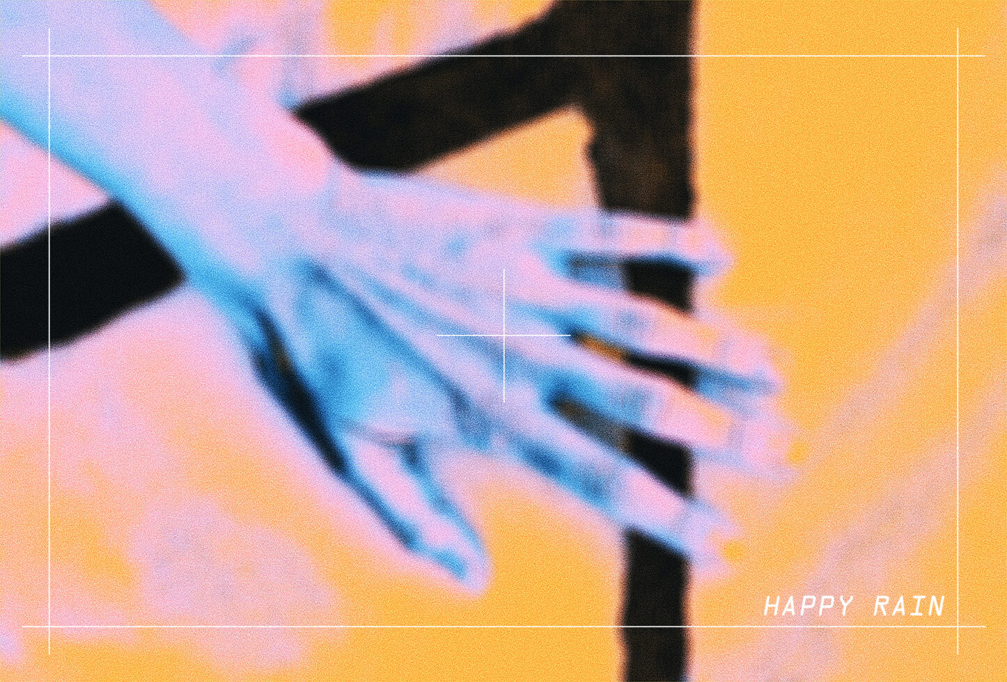Abstract hand illustration in vibrant blue and orange hues, ideal for graphic design projects, digital art, and creative templates. Happy Rain text.