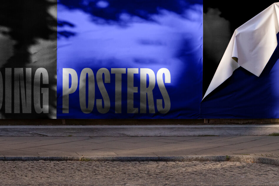 Urban poster mockup featuring a partially peeled design on a vibrant blue background showcasing bold typography. Ideal for designers and creatives.