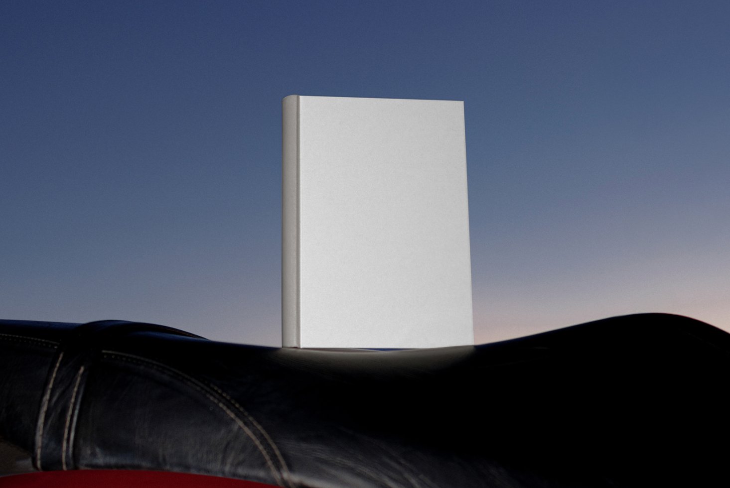 Blank book cover mockup against sky background perfect for graphic designers creating professional presentation templates branding and book designs.