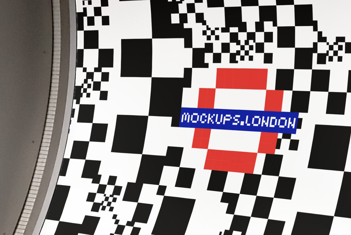 Abstract digital mockup featuring black and white checkered pattern with red and blue accents suitable for designers seeking creative templates.