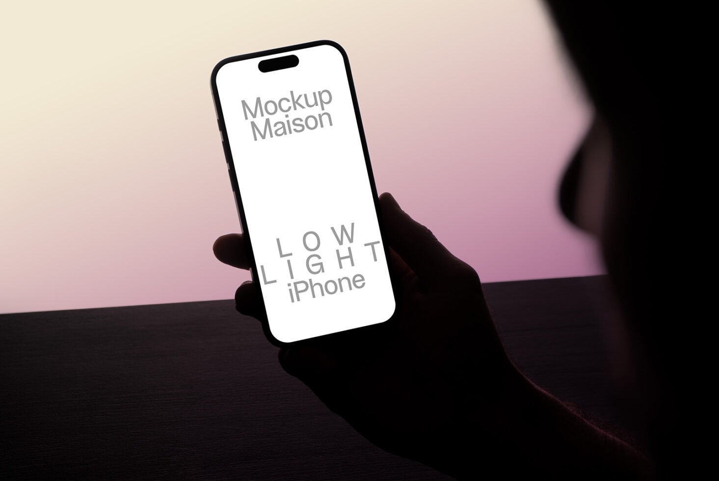 iPhone mockup in low light setting, showcasing design concepts for digital assets. Perfect for designers seeking high-quality templates and graphics.
