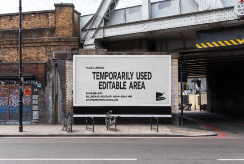 Urban billboard mockup under bridge with editable area for design projects showcasing ad campaigns ideal for designers in search of realistic templates