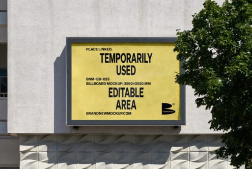Outdoor billboard mockup on a building, with editable area for design. Ideal for showcasing advertisements; useful for designers seeking realistic graphics.