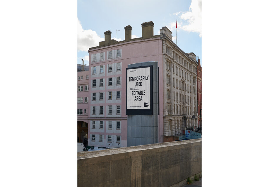 Street level outdoor screen display on mixed architecture buildings, white space