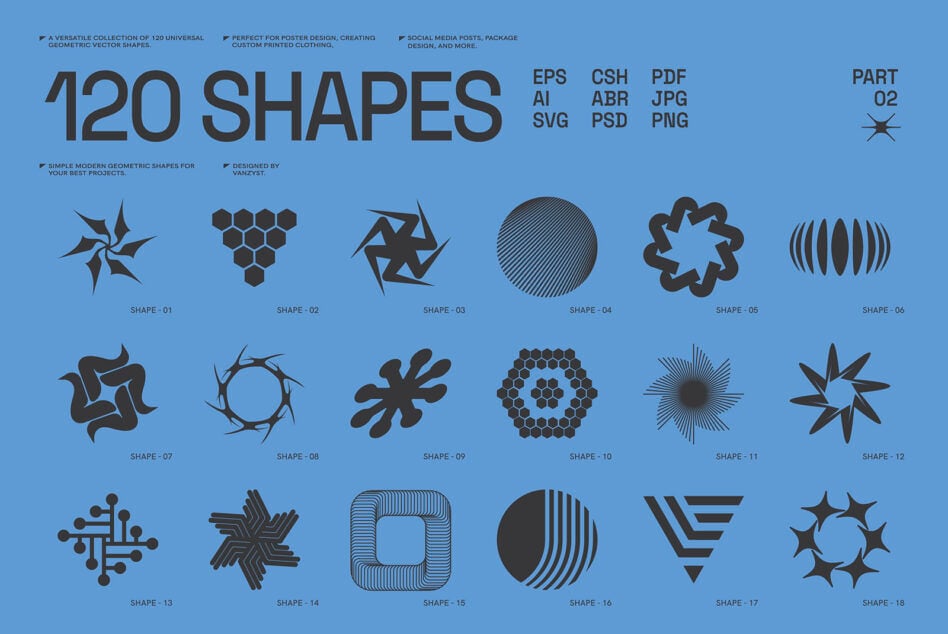 120 universal geometric vector shapes part 02, simple modern designs in multiple file formats