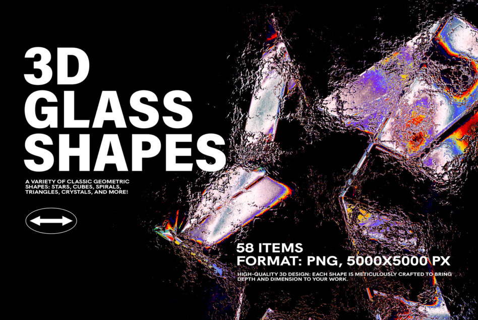 58 3D glass shapes including cubes, stars, spirals, crystals