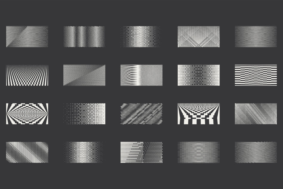 Twenty kinetic patterns including lines dots waves grids checkers