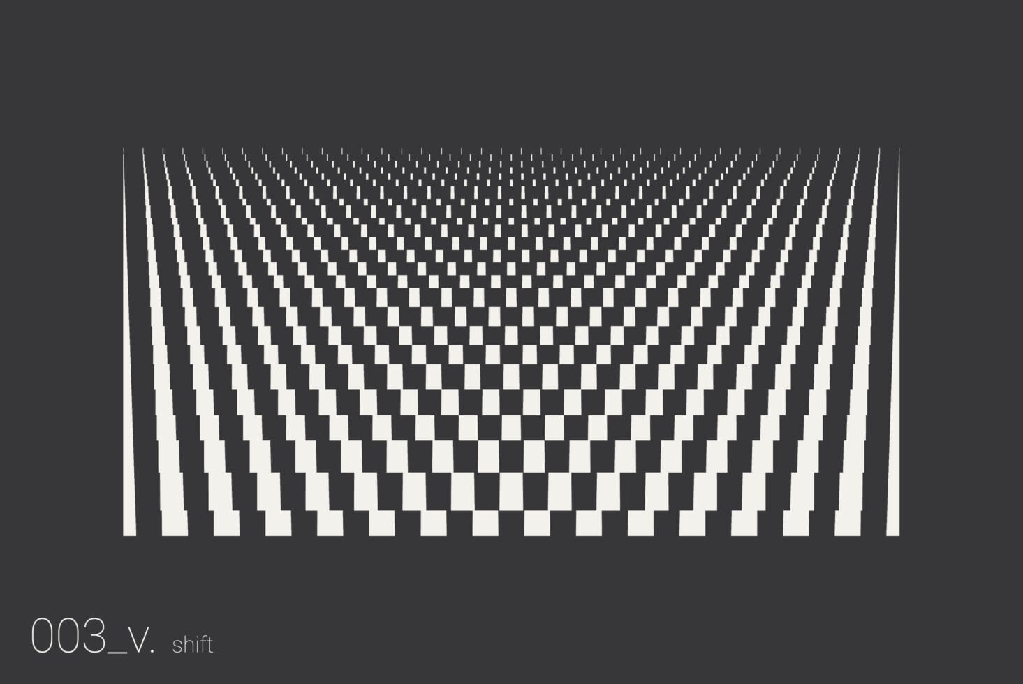 Vertical lines with pixelated blocks creating concave depth illusion