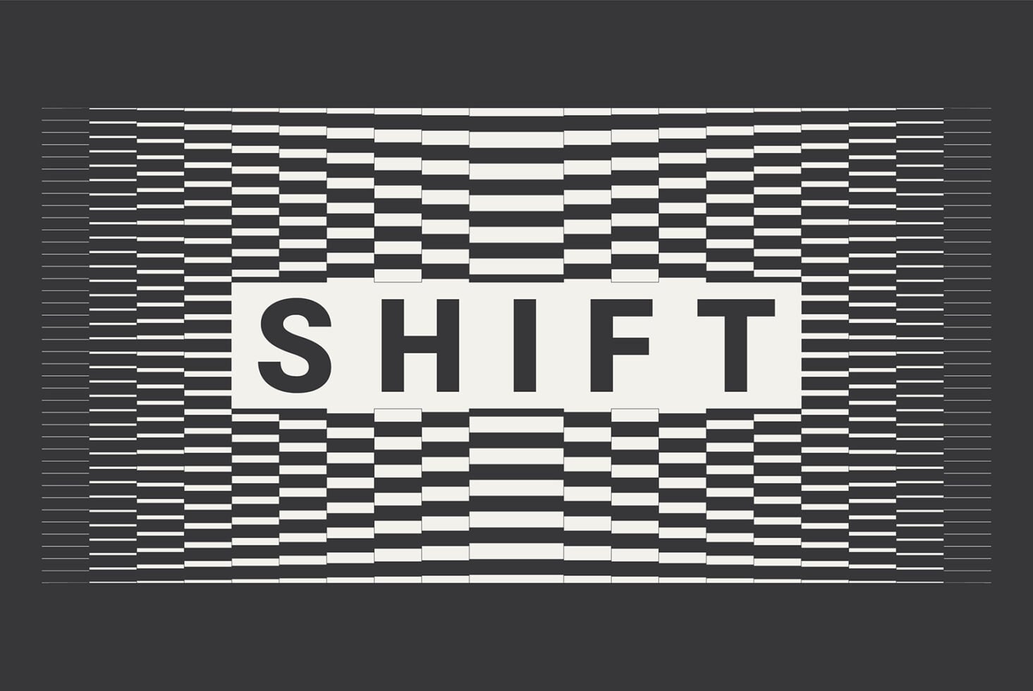 Word SHIFT overlaid on glitchy checkerboard distortion pattern