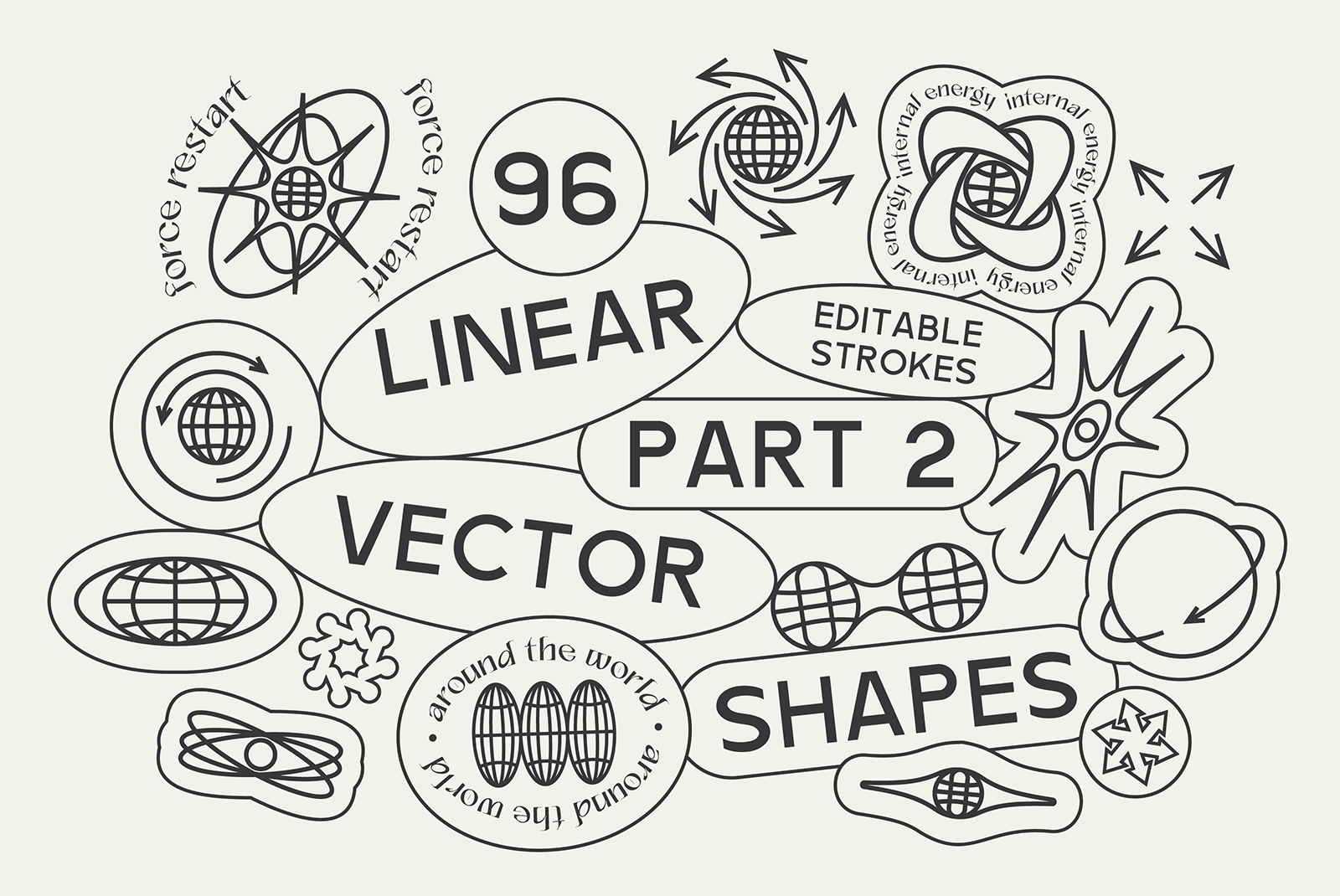 96 Linear Vector Shapes. Part2, Vector Graphic | Supply.Family