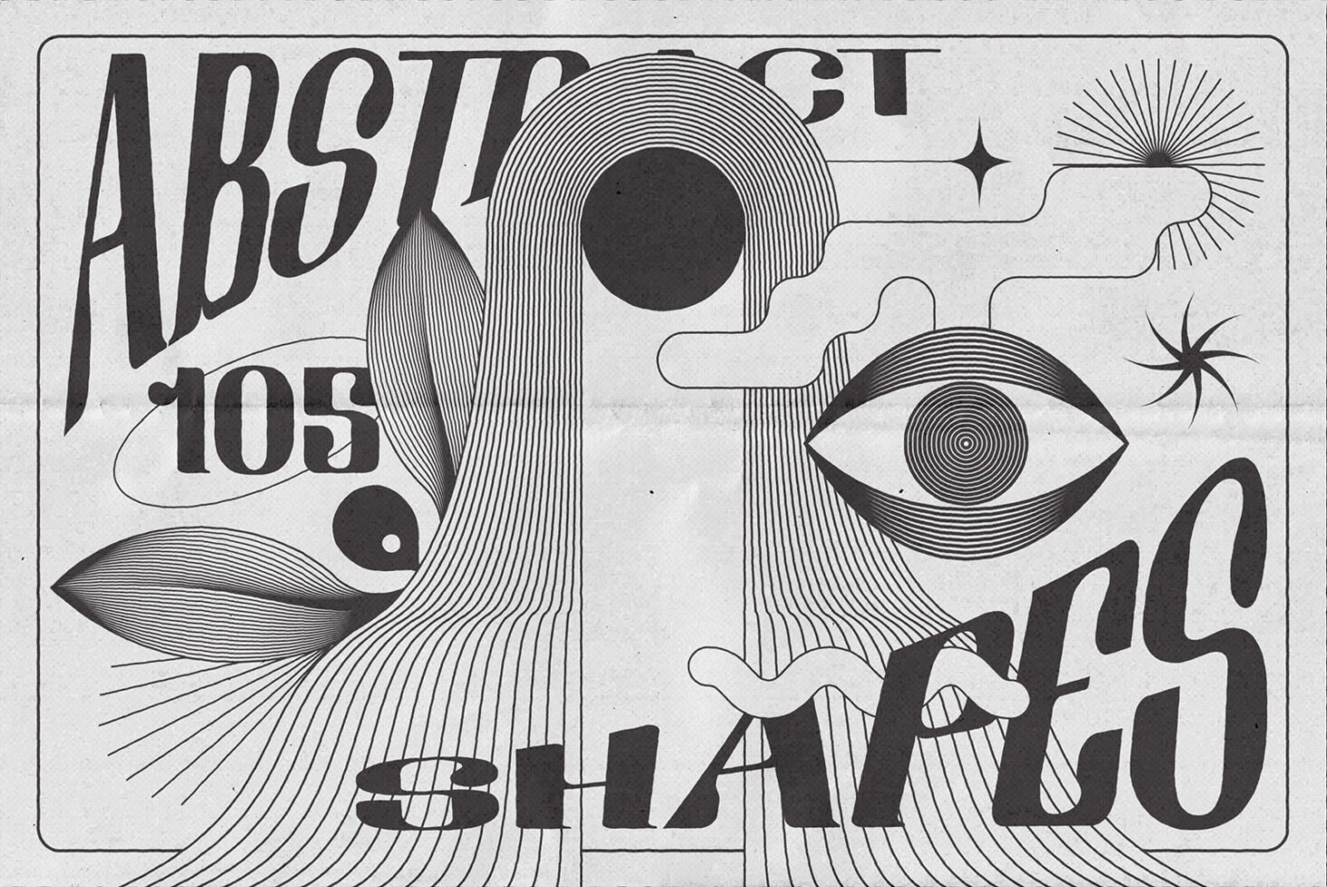 Abstract design with 105 shapes featuring bold typography, eye-catching graphics, and swirling lines. Perfect for designers seeking unique templates.