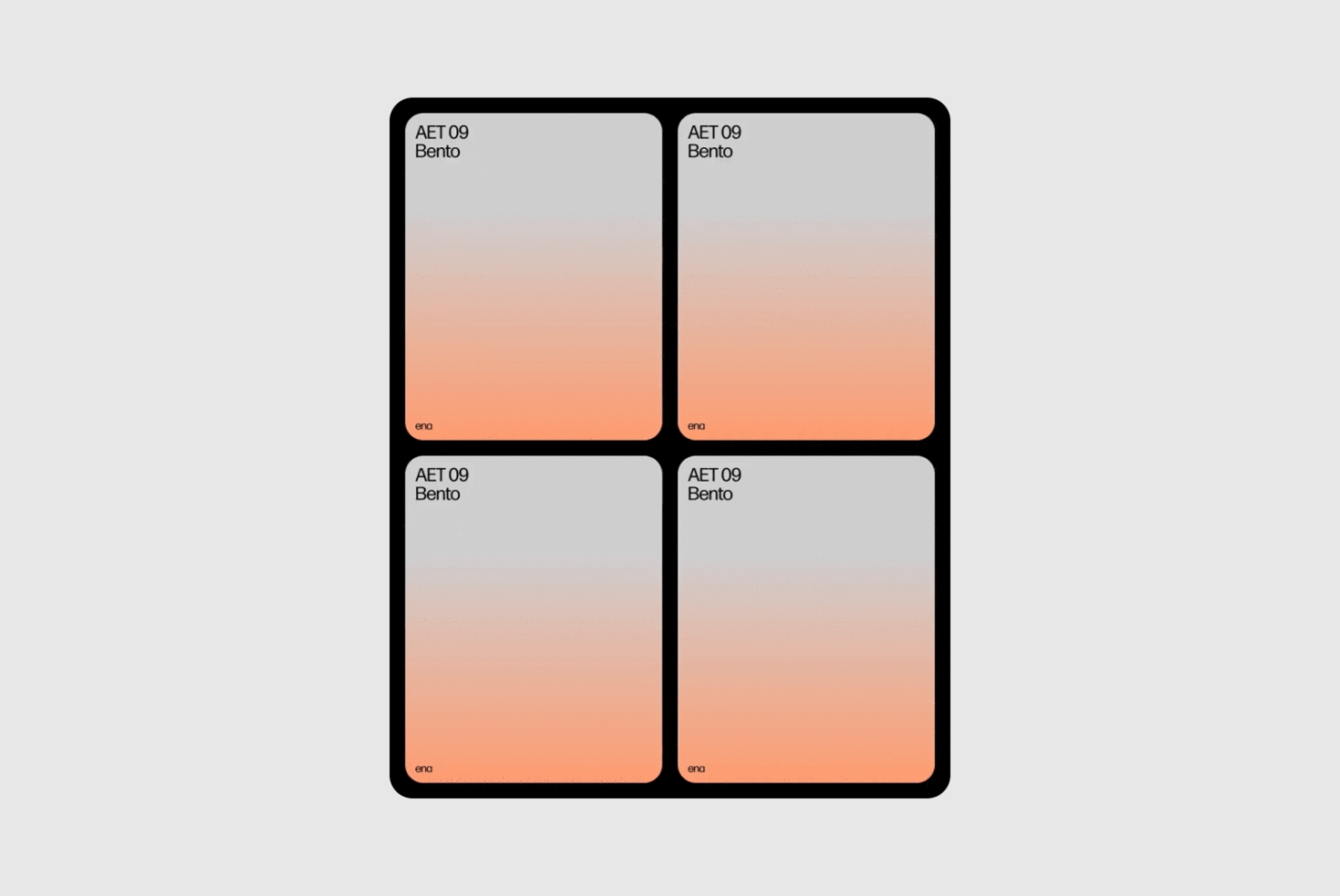 Minimalist design template featuring four quadrants with orange to gray gradient. Suitable for mockups and graphic designs for creative projects.