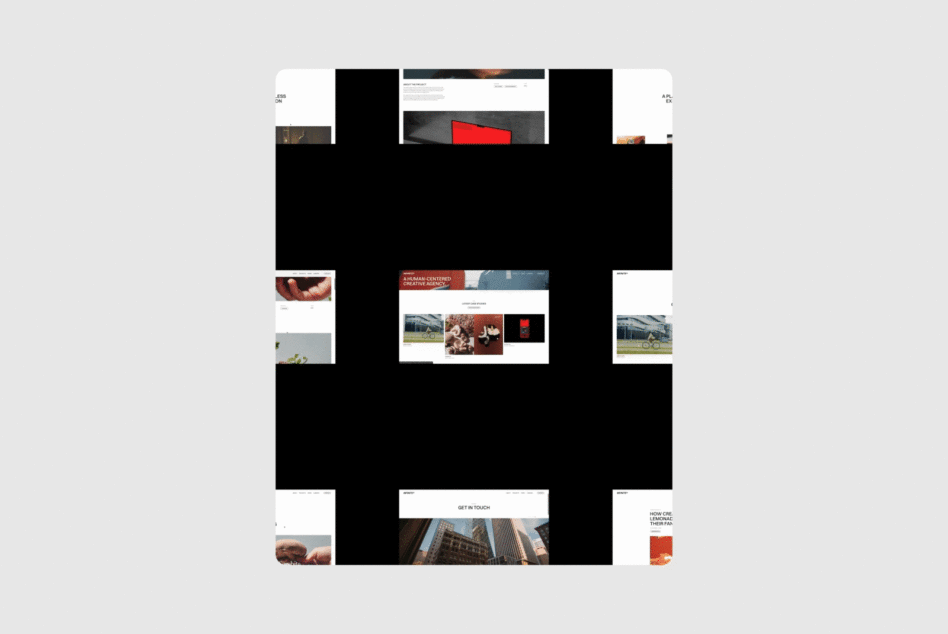 Website mockup template featuring a grid layout with diverse content blocks showcasing images and text. Ideal for designers seeking modern web design assets.