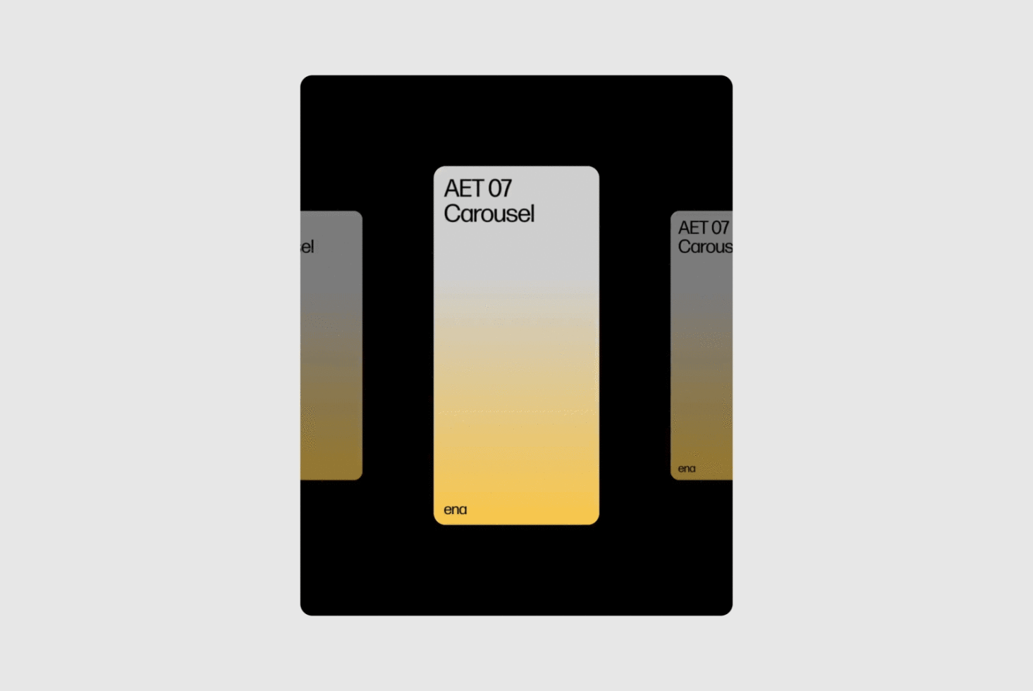 Minimalist card mockup with gradient design labeled AET 07 Carousel. Ideal for digital asset creators, showcasing layout and style for designers.