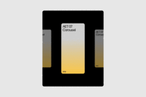 Device carousel mockup with gray to yellow gradient swatch labeled AET 07