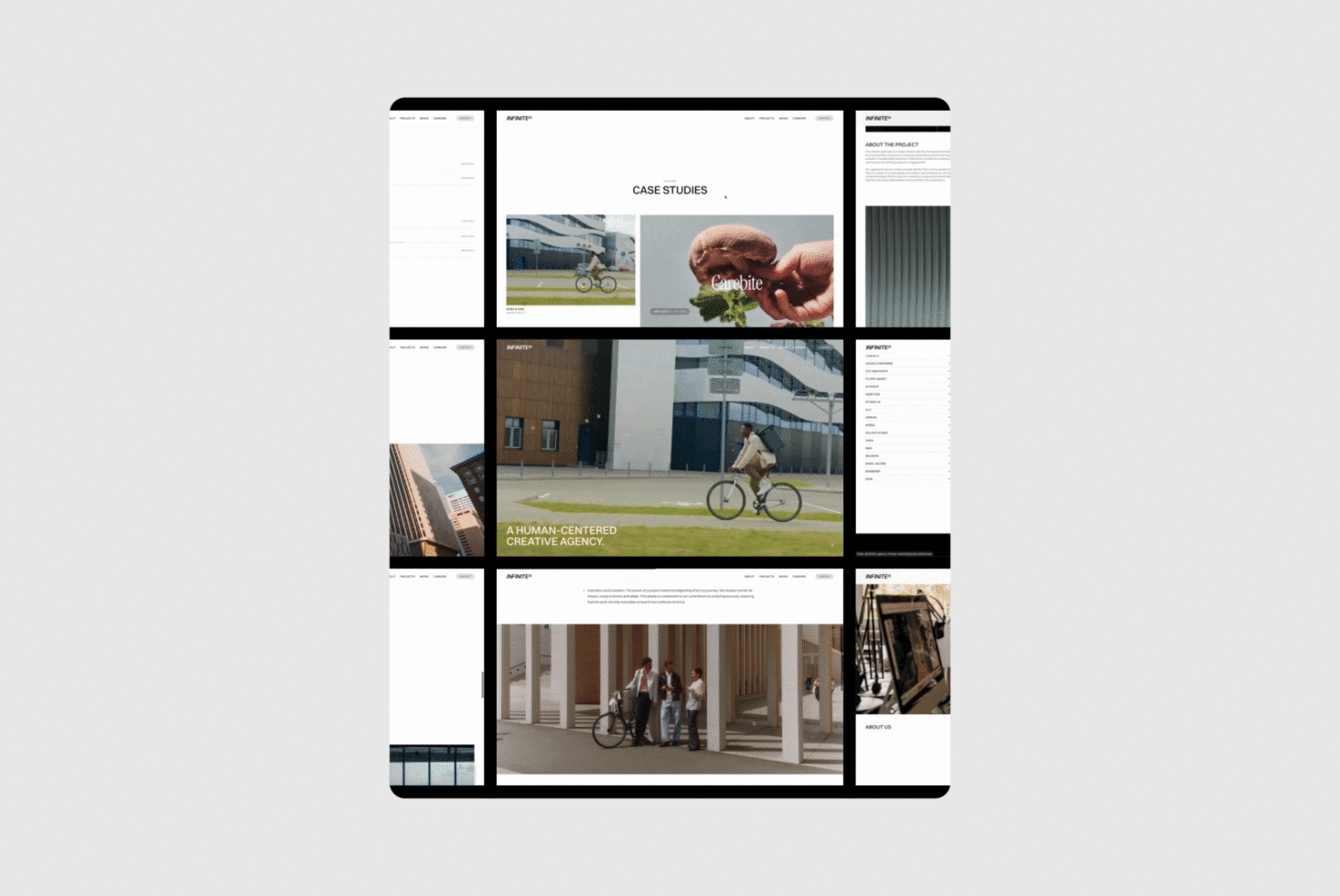 Digital portfolio template for designers showcasing modern layouts and case studies featuring architecture and creativity. Ideal for design mockups and presentations.