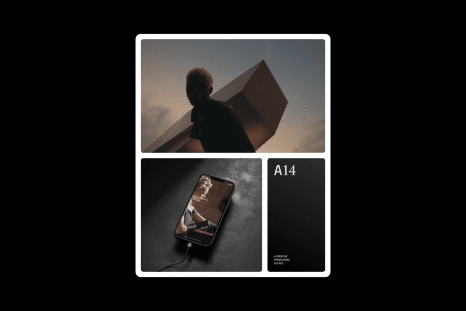Designer mockup template featuring a silhouette of a person, a smartphone display, and text A14 for creative projects. Perfect for graphic design assets.