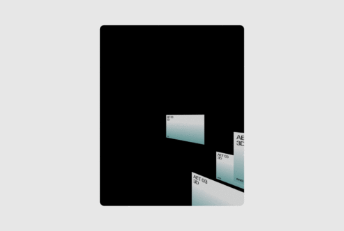 Abstract 3D template design with gradient labels on a black background suitable for digital assets. Keywords: mockup, template, graphics, design.