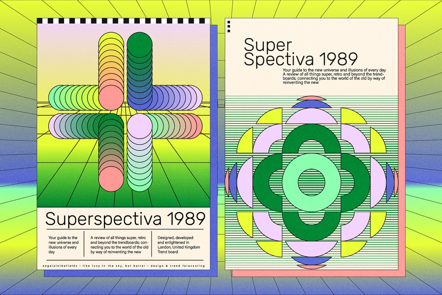 Retro graphic design poster with geometric patterns and vibrant colors; ideal for designers looking for bold, 1980s-inspired visual elements.