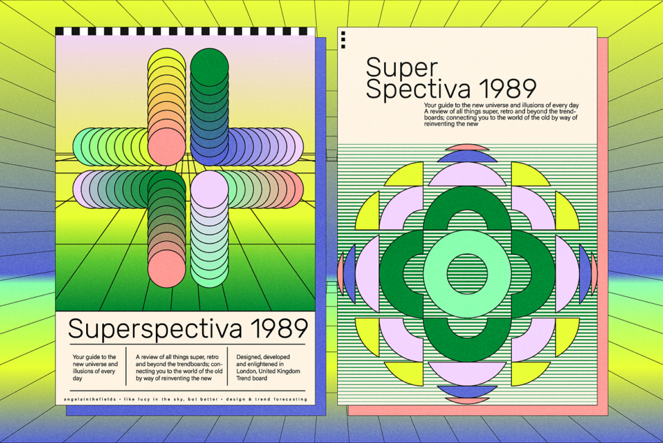 Retro graphic design poster with geometric patterns and vibrant colors; ideal for designers looking for bold, 1980s-inspired visual elements.