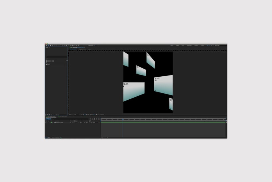 3D design workspace with floating panels showcasing a digital project interface environment ideal for graphic designers and mockup creation assets