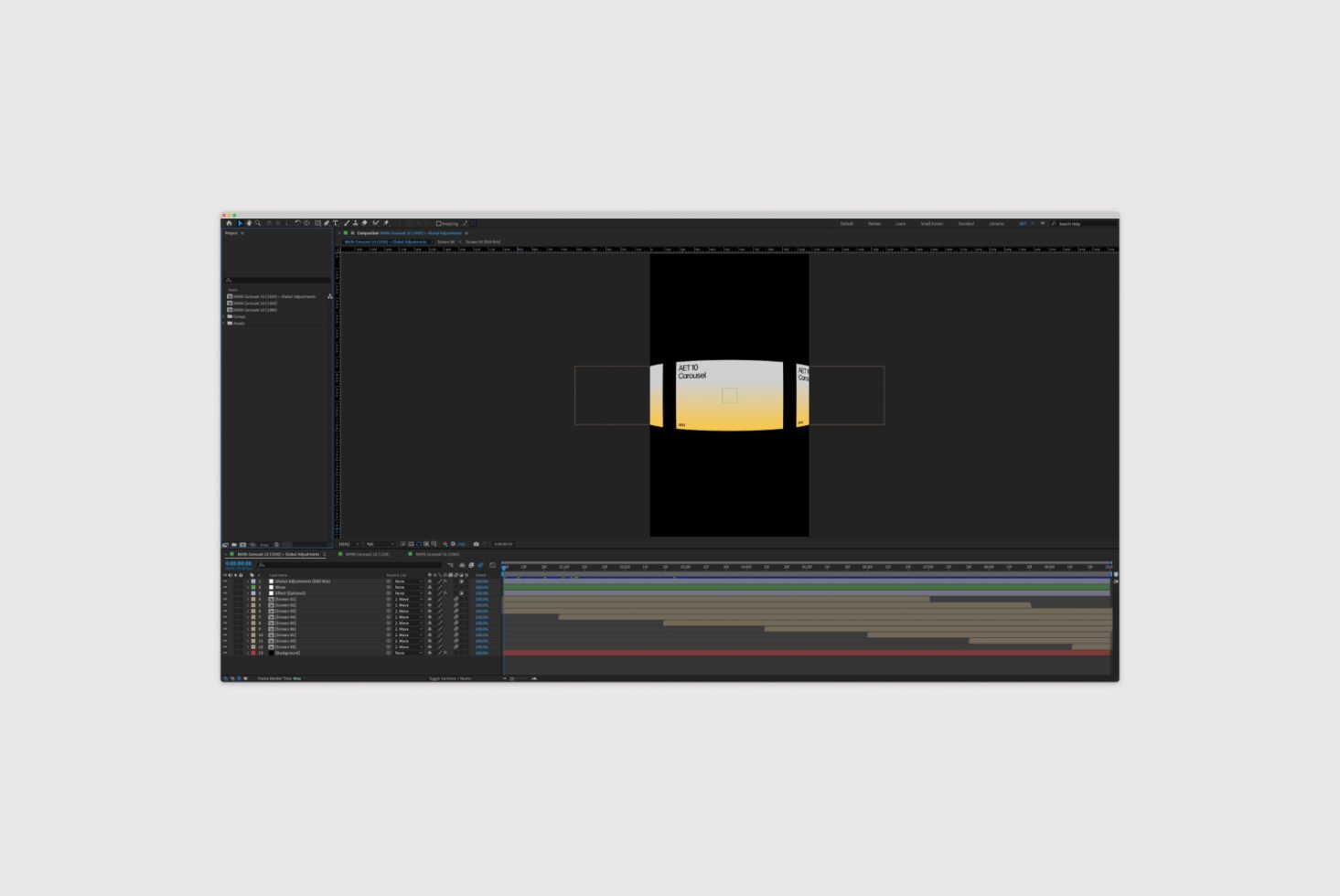 After Effects interface showing an animation timeline with layers and a project preview, ideal for motion graphics and video editing templates.