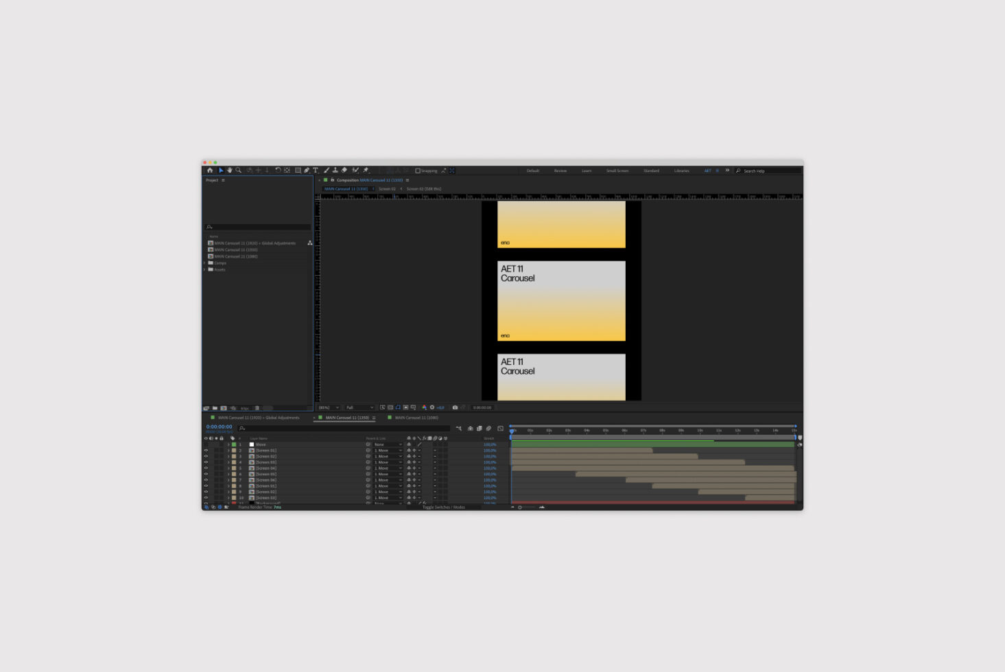 After Effects interface displaying timeline and project panels; ideal for designers seeking animation templates and motion graphics tools.