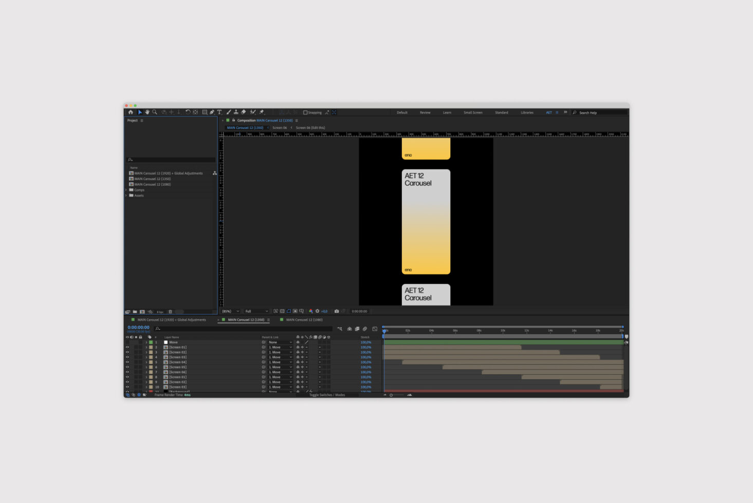 Video editing software interface showcasing an animated carousel design. Perfect for digital designers looking for motion graphics templates.