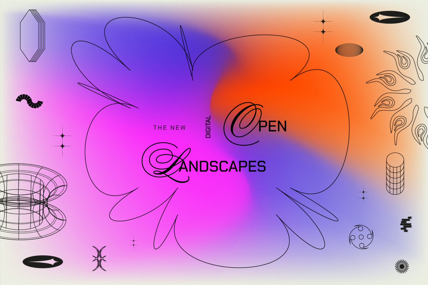 Abstract digital graphic with vibrant gradient background in purple and orange, featuring modern text and geometric shapes suitable for design templates.