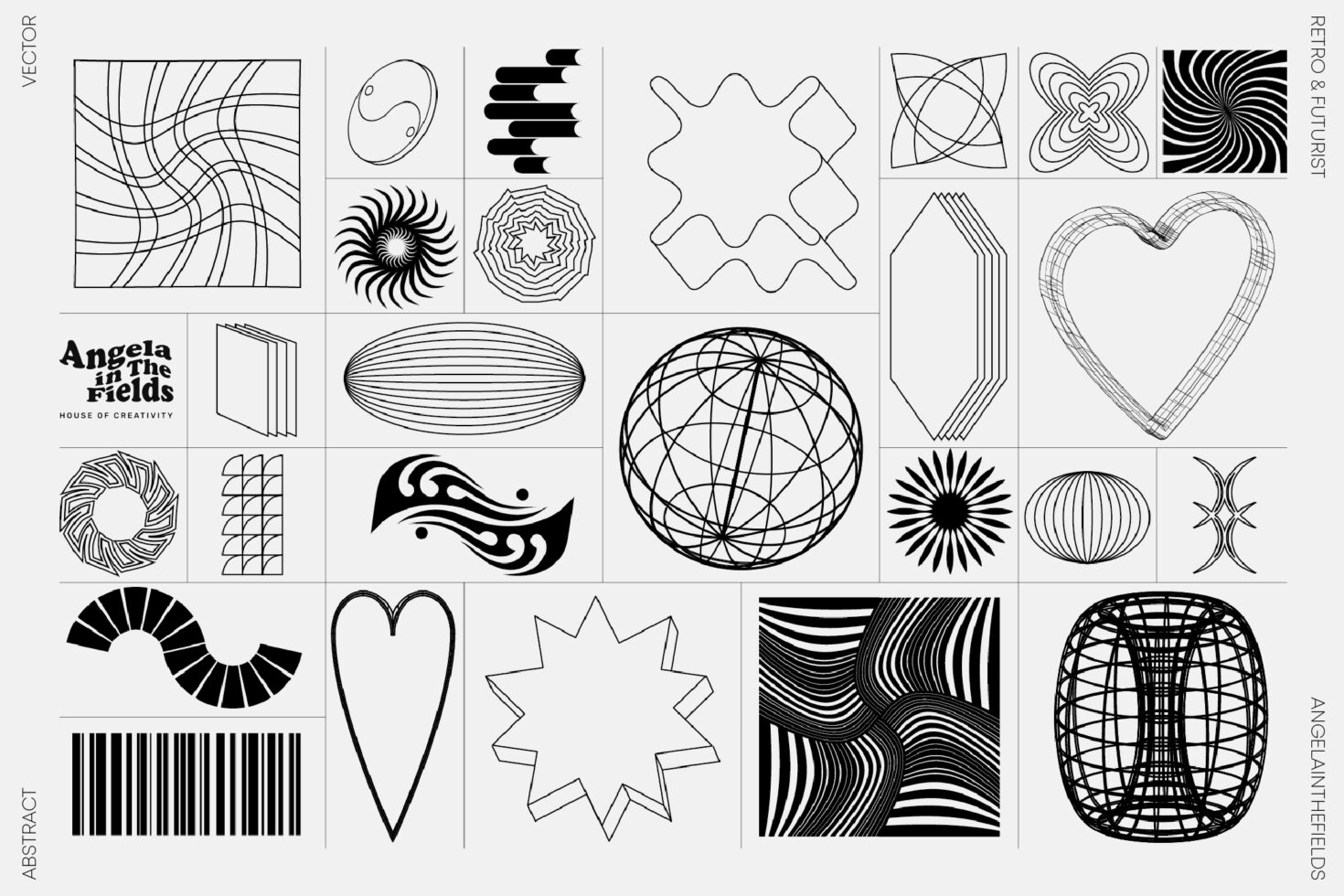 A collection of abstract vector graphics featuring geometric shapes and patterns. Perfect for designers seeking unique digital assets and templates.
