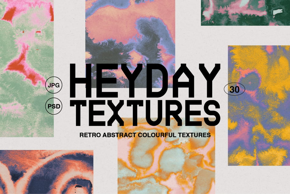 30 retro abstract colorful textures with grainy ink effect overlays
