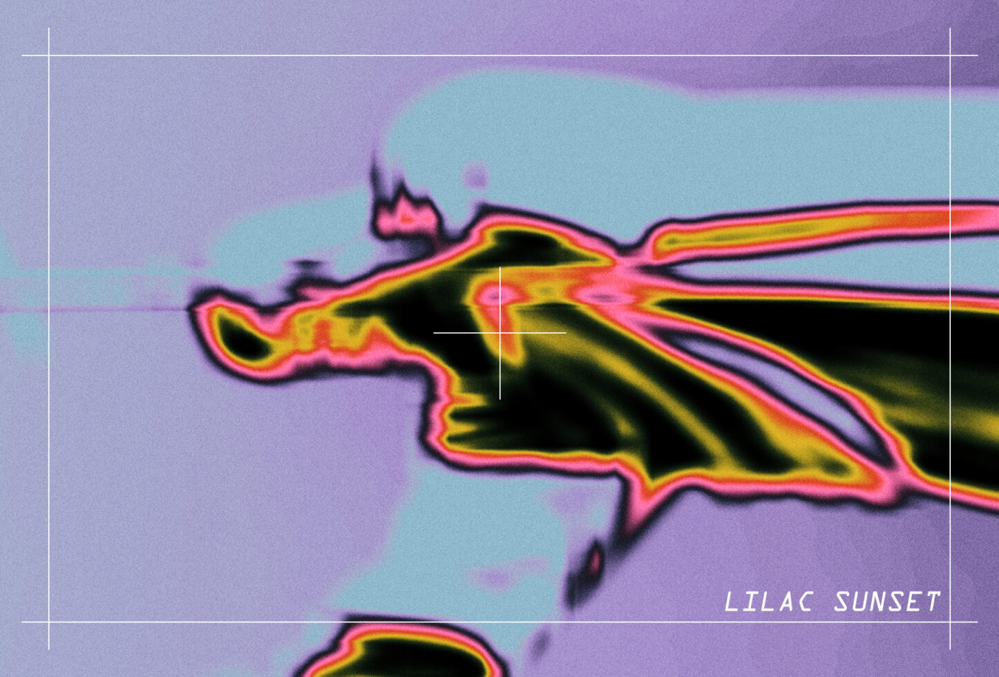 Thermal imaging style bird figure with neon pink, yellow, black iridescent glow effect
