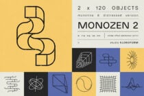 Monoline and distressed abstract vector graphics Monozen 2 pack for designers includes AI PNG SVG JPG EPS files ideal for creative projects templates.