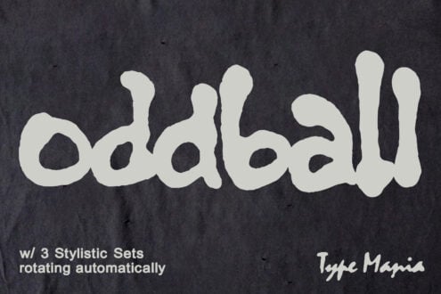Bold, creative font design on textured dark background with unique style and rotating sets ideal for graphic designers; enhances typography projects