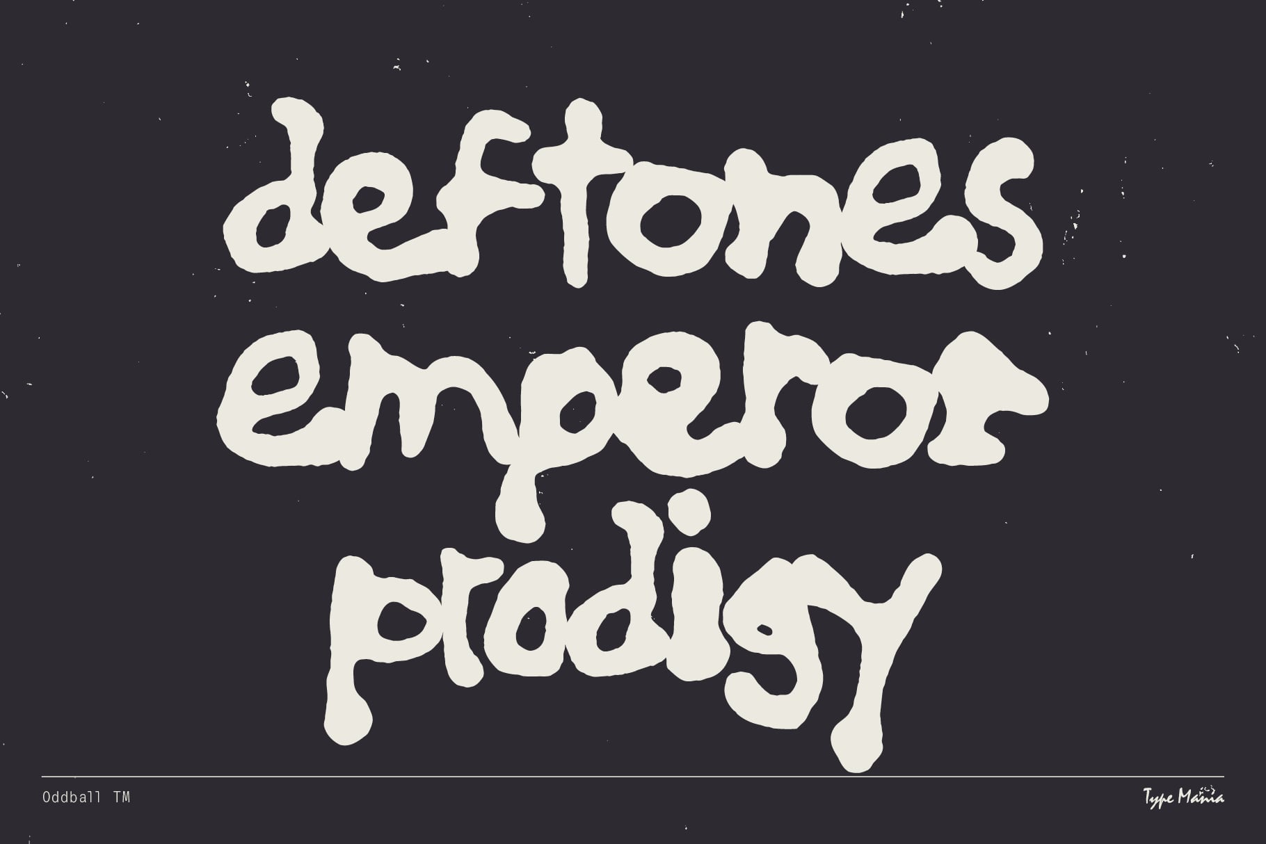 Cream text reading Defstones Emporor Prodigy on dark background showing organic letterforms