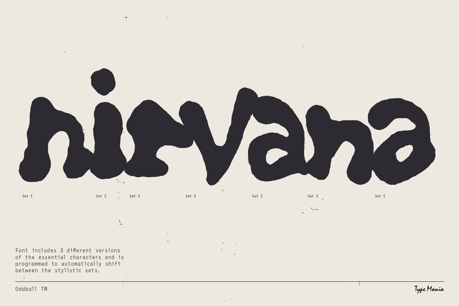 Oddball font displaying three stylistic sets that shift automatically between letter variations