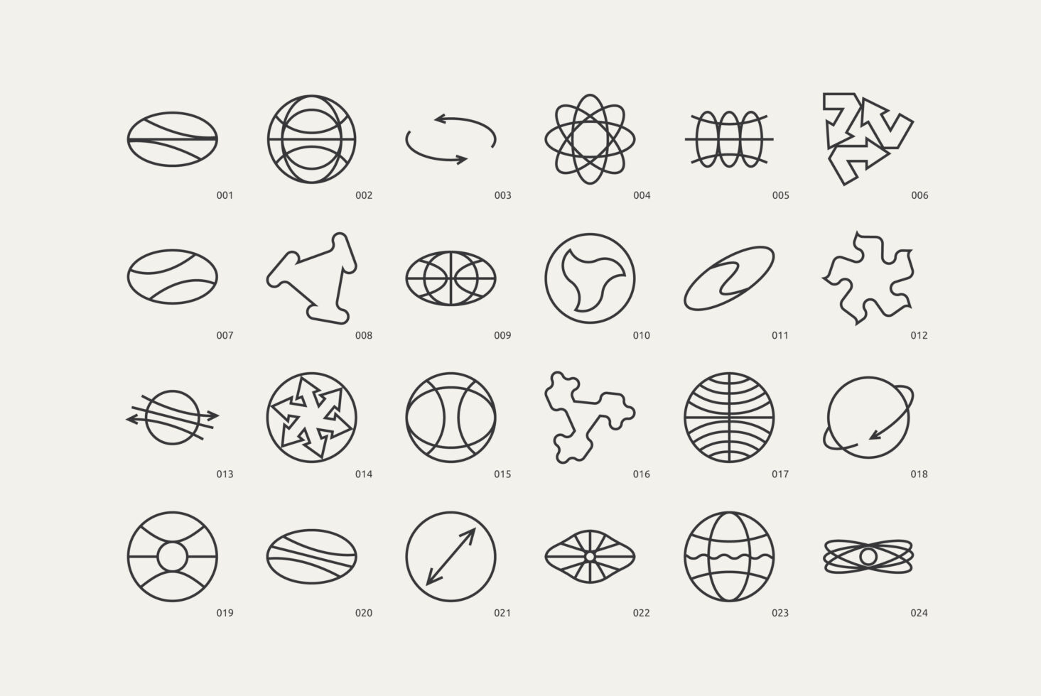 Minimalist vector icons set, abstract rotational graphics, perfect for designers, templates, mockups. Modern geometric shapes for creative projects.
