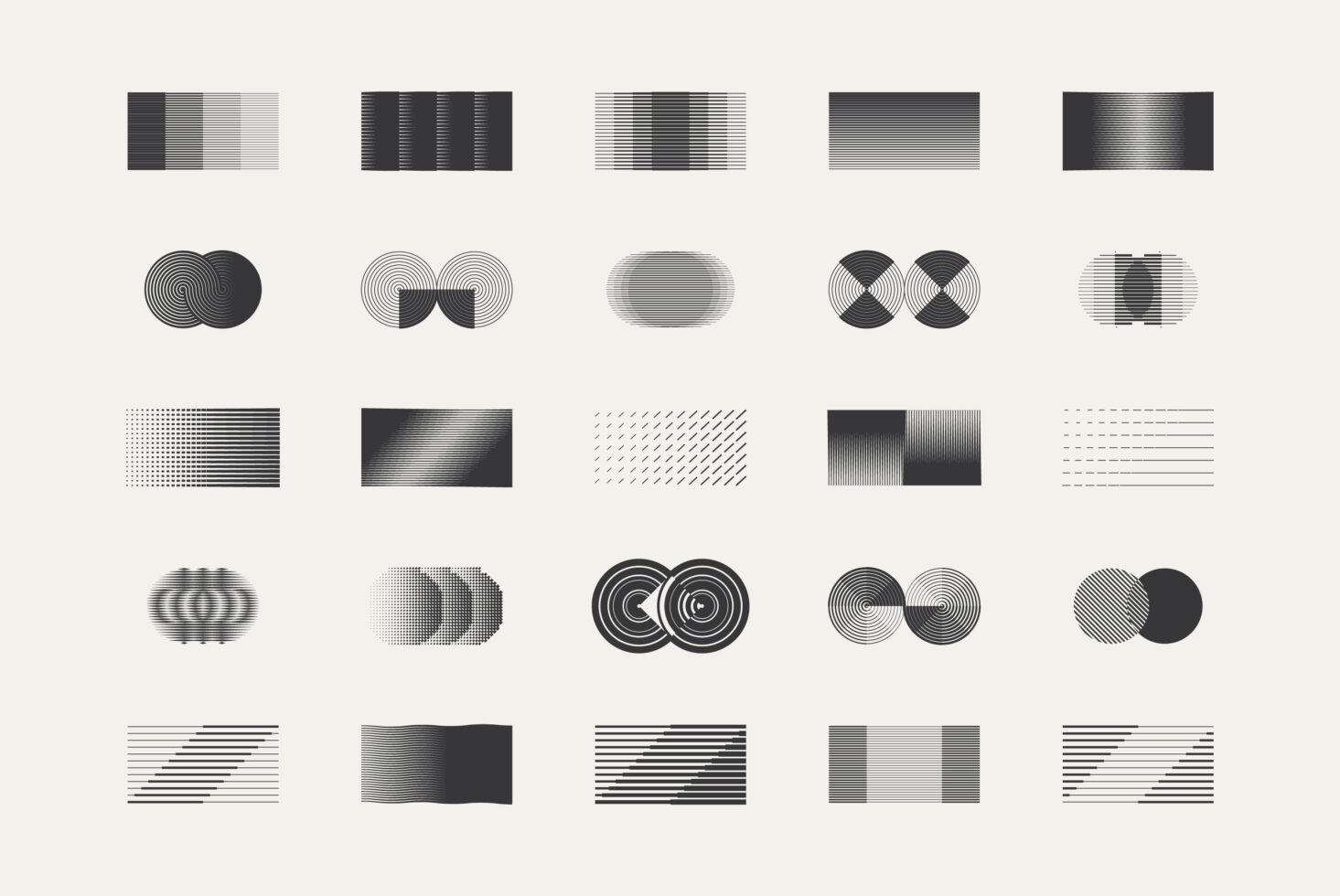 25 minimal line textures featuring concentric circles, gradients, dotted patterns
