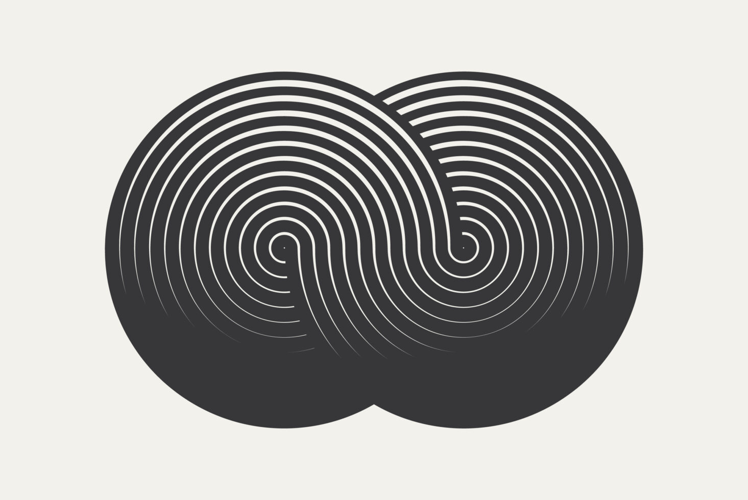 Two rounded pill shapes with concentric circular line patterns inside