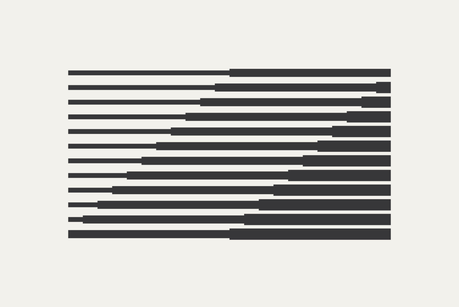 Horizontal stacked bars with varying lengths staggered across middle