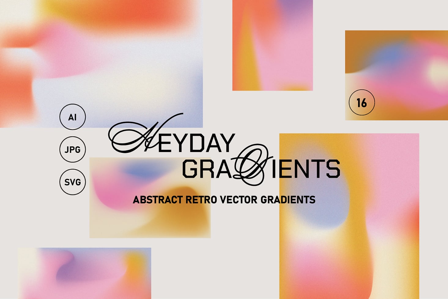 16 soft pastel gradient squares arranged in grid with swoosh logo, says everyday gradients