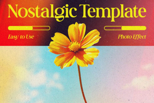 Nostalgic template design with vintage photo effect featuring a yellow flower against a textured background ideal for designers seeking retro styled graphics.
